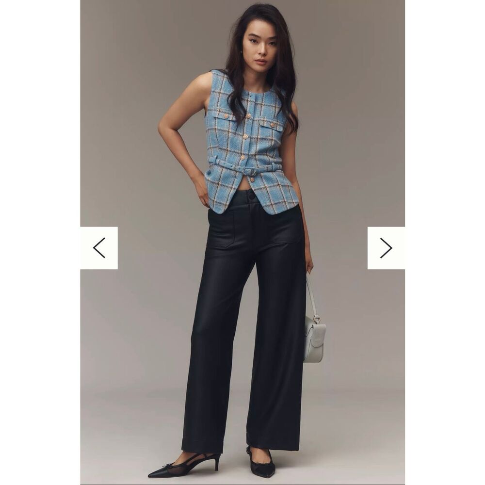 Maeve Anthropologie Colette Faux Leather Wide Leg Pants 31 Black Full Length